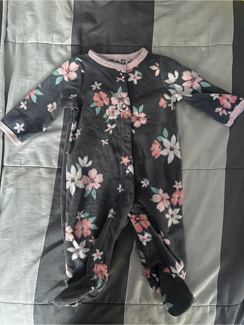 Carter's Black Floral Fleece Footie with Pink Trim